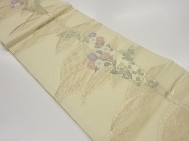 JAPANESE KIMONO / HIRAKI NAGOYA OBI / WOVEN / CHRYSANTHEMUM / HAGI PAT